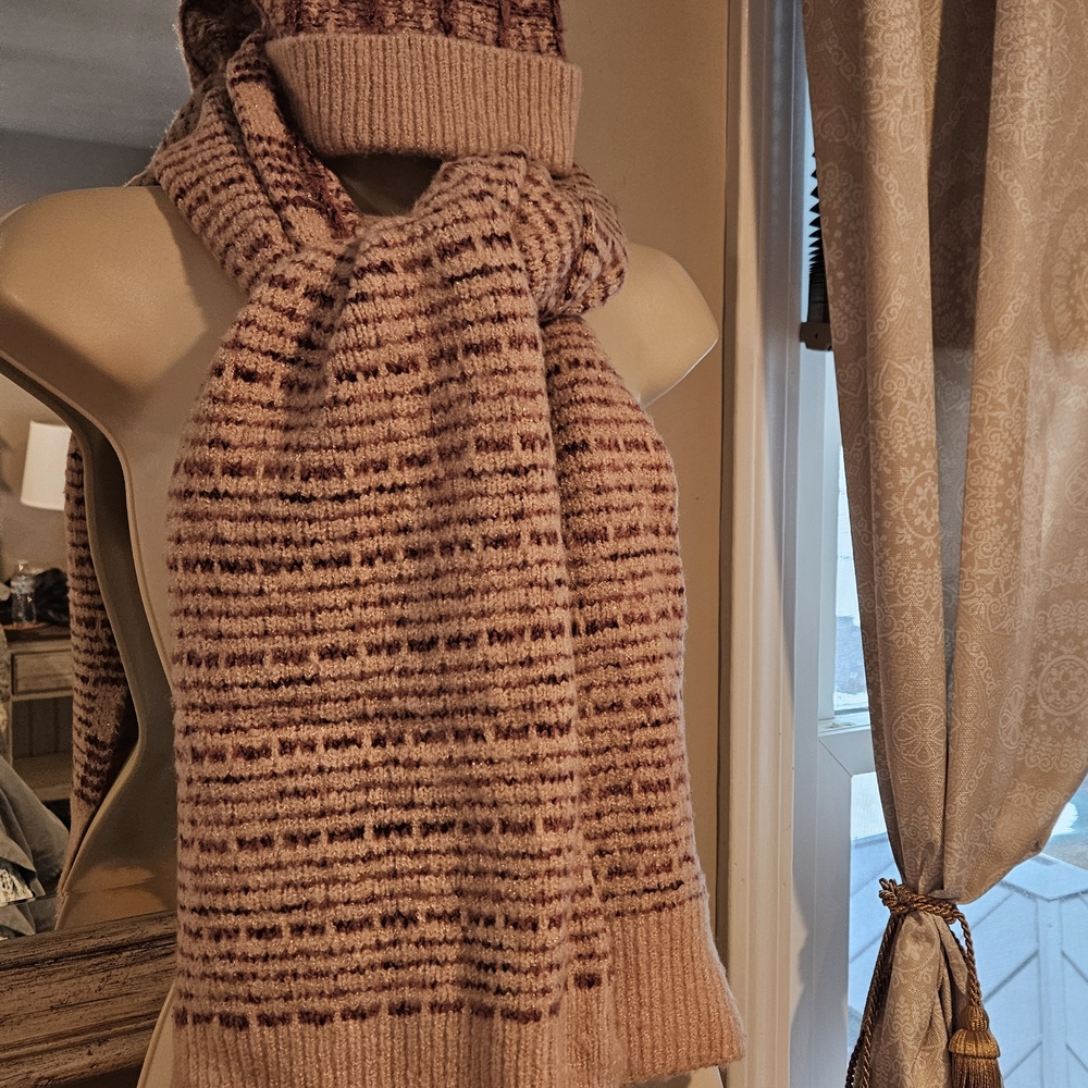 INC International Concepts Pink and Brown Knit Scarf And Hat Set